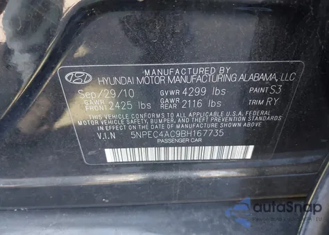 2011 Hyundai Sonata Se z USA, uszkodzony, nr VIN 5NPEC4AC9BH167735